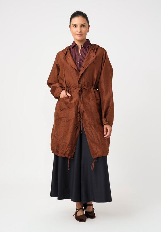 Christian Peau Silk Parka Coat in Terracotta Brown