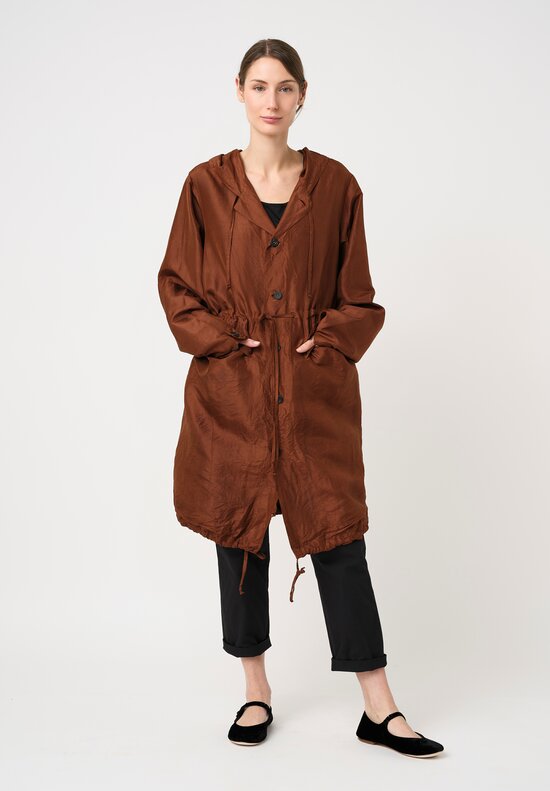 Christian Peau Silk Parka Coat in Terracotta Brown