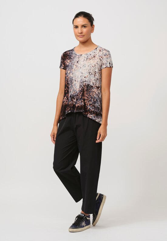 Gilda Midani Pattern-Dyed Short Sleeve Monoprix Tee in Deep Sea Black & Brown