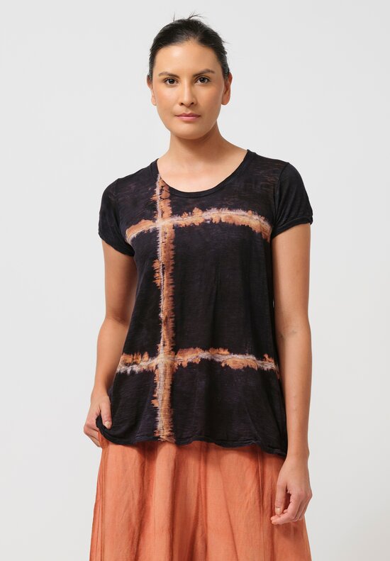 Gilda Midani Pattern-Dyed Short Sleeve Monoprix Tee in Burning Black & Brown