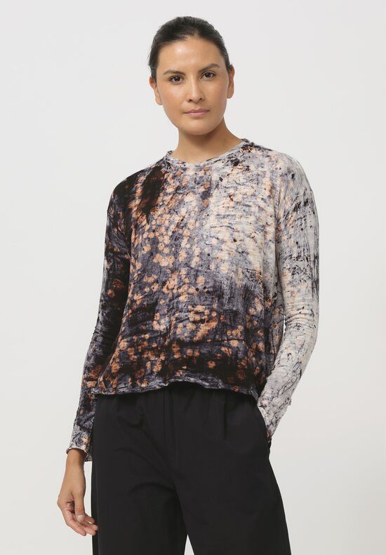 Gilda Midani Pattern-Dyed Long Sleeve Trapeze Tee in Deep Sea Black & Brown	