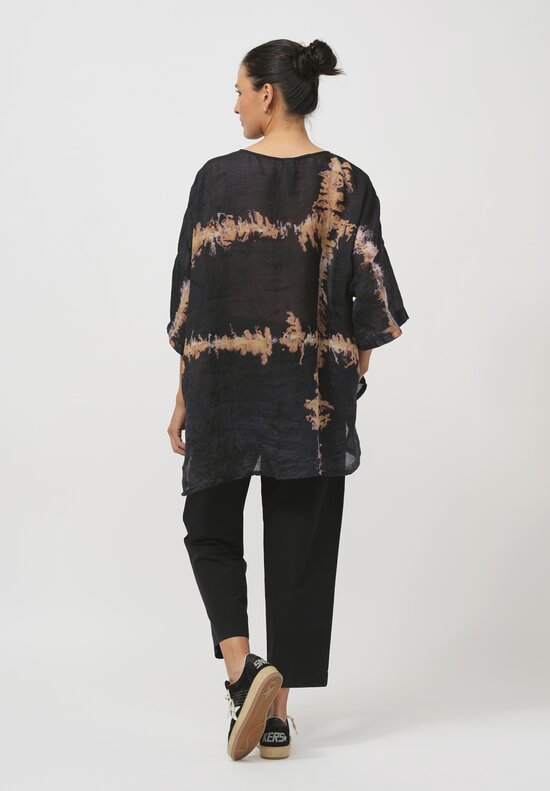 Gilda Midani Pattern-Dyed Linen Super Shirt in Burning Black & Brown	