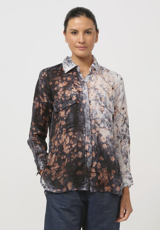 Gilda Midani Pattern-Dyed Linen Blind Shirt in Deep Sea Black & Brown	