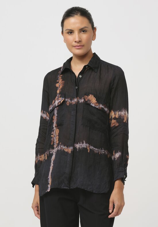 Gilda Midani Pattern-Dyed Linen Blind Shirt in Burning Black & Brown	