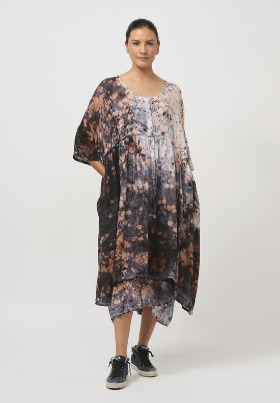 Gilda Midani Pattern-Dyed Linen Overdress in Deep Sea Black & Brown	