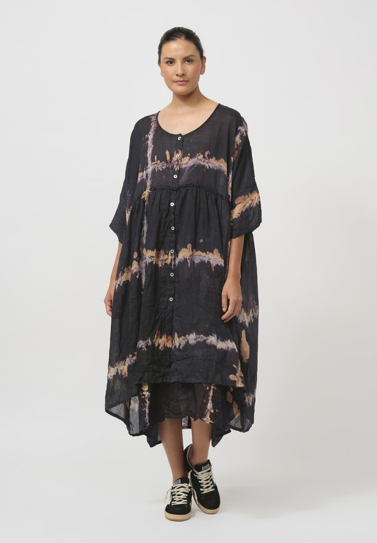 Gilda Midani Pattern-Dyed Linen Overdress in Burning Black & Brown	