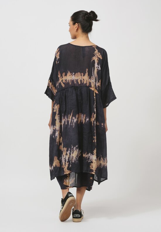 Gilda Midani Pattern-Dyed Linen Overdress in Burning Black & Brown	