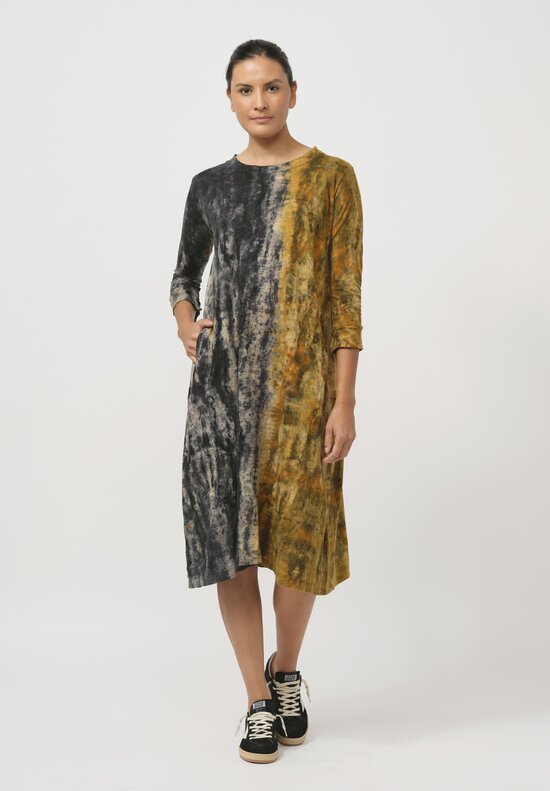 Gilda Midani Pattern-Dyed Long-Sleeve Maria Dress in Pixel Mustard Orange	