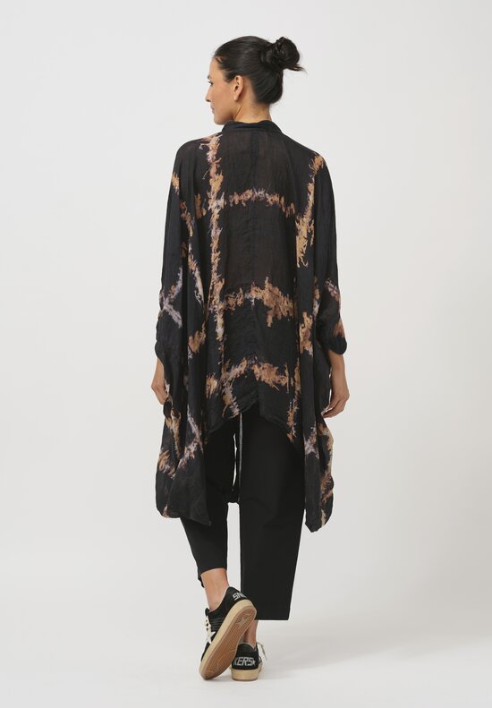 Gilda Midani Pattern-Dyed Linen Square Dress in Burning Black & Brown	