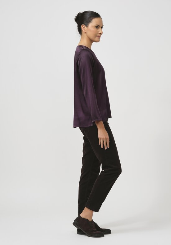 Avant Toi Hand Painted Silk Lunga Barchetta Top in Nero Mosto Purple	