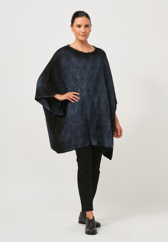 Avant Toi Hand-Painted Diamante Jacquard Poncho in Ombre Fiume Blue	