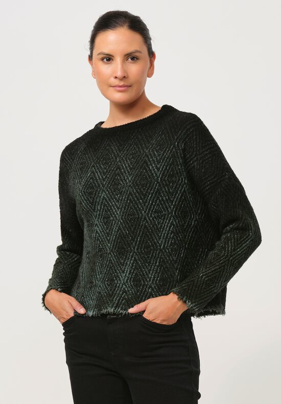 Avant Toi Hand-Painted Diamante Jacquard Pullover in Ombre Bosco Green	