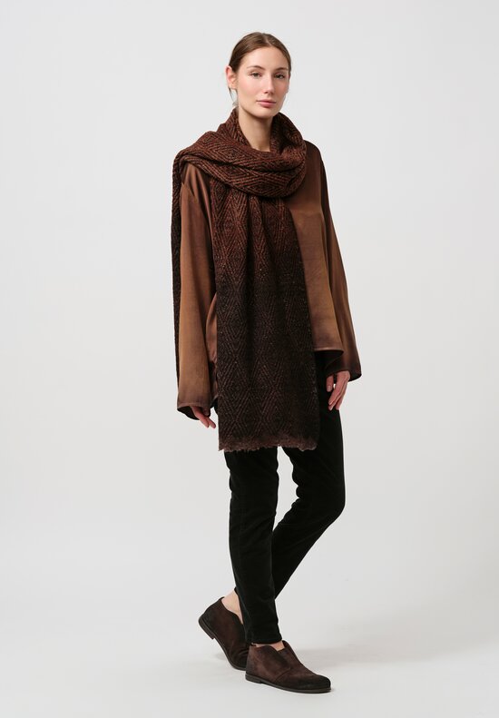 Avant Toi Hand-Painted Diamante Jacquard Scarf in Nero Brownie Brown	