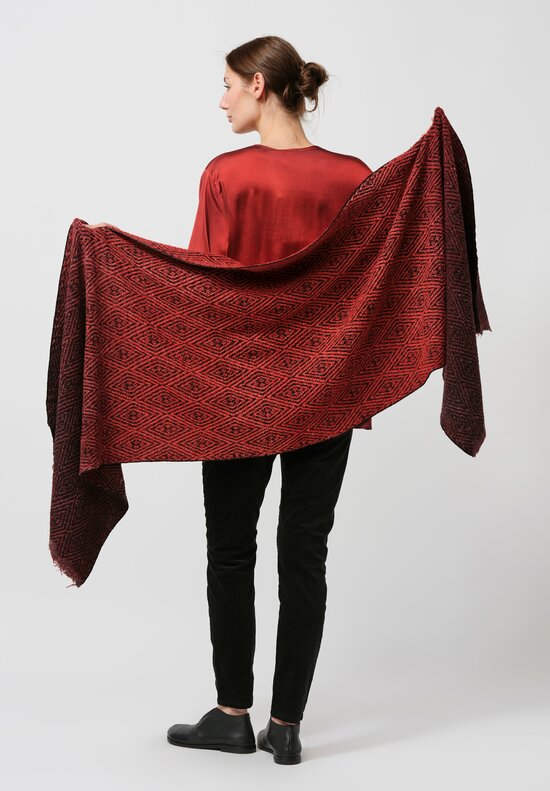 Avant Toi Hand-Painted Diamante Jacquard Scarf in Nero Goji Red	