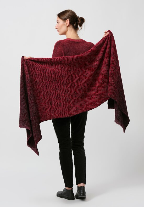 Avant Toi Hand-Painted Diamante Jacquard Scarf in Nero Wine Red	