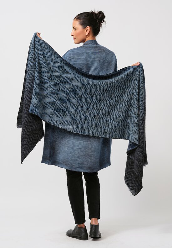 Avant Toi Hand-Painted Diamante Jacquard Scarf in Nero Water Blue	