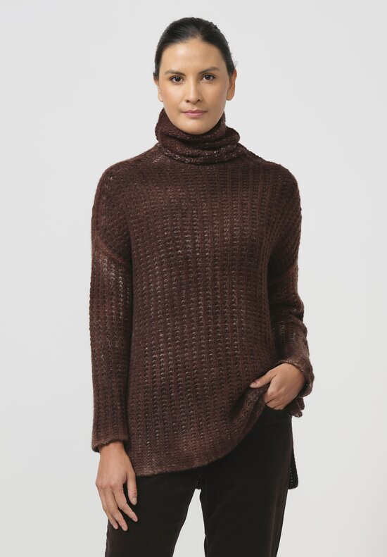 Avant Toi Hand-Painted Cashmere & Silk Pannocchia Turtleneck in Nero Brownie Brown	