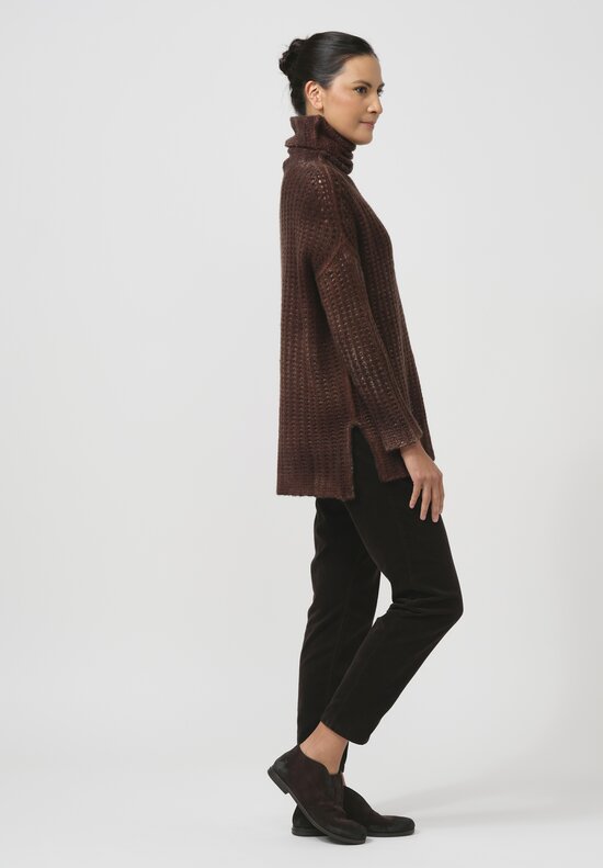 Avant Toi Hand-Painted Cashmere & Silk Pannocchia Turtleneck in Nero Brownie Brown	