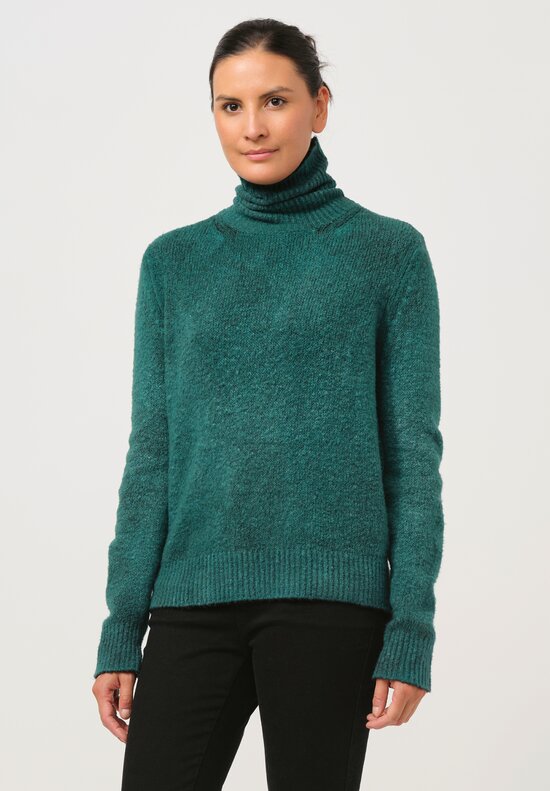 Avant Toi Hand-Painted Cotton Garzato Turtleneck in Nero Bosco Green	