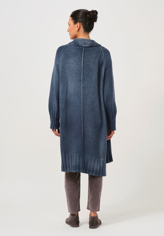 Avant Toi Hand-Painted Eco Cashmere Cardigan in Fiume Blue	