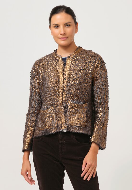 Avant Toi Hand-Painted Cashmere & Silk Pelliccia Jacket in Nero Bronzo Gold	