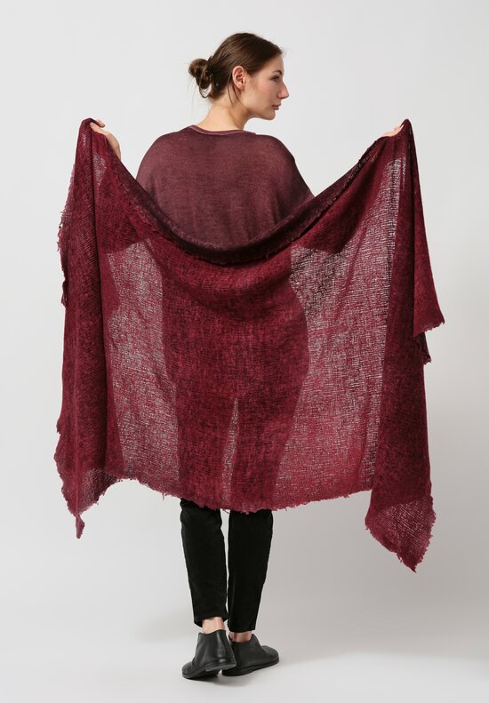 Avant Toi Distressed Cashmere Stramato Scarf in Nero Wine Red	