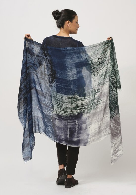 Avant Toi Hand-Painted Savana Scarf in Fiume Blue	