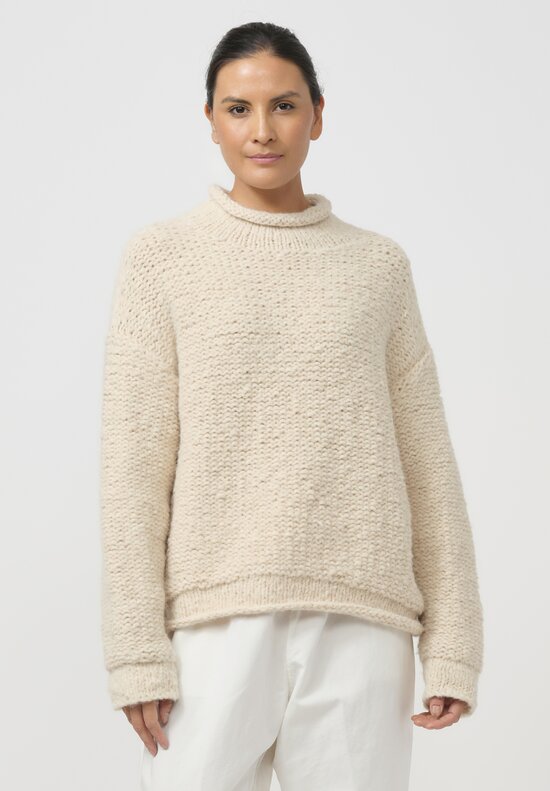 Lauren Manoogian Hand-Knit Baby Alpaca Rollneck Sweater in Alabaster White	