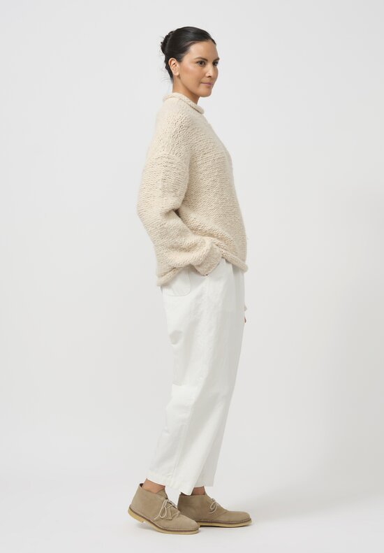 Lauren Manoogian Hand-Knit Baby Alpaca Rollneck Sweater in Alabaster White	