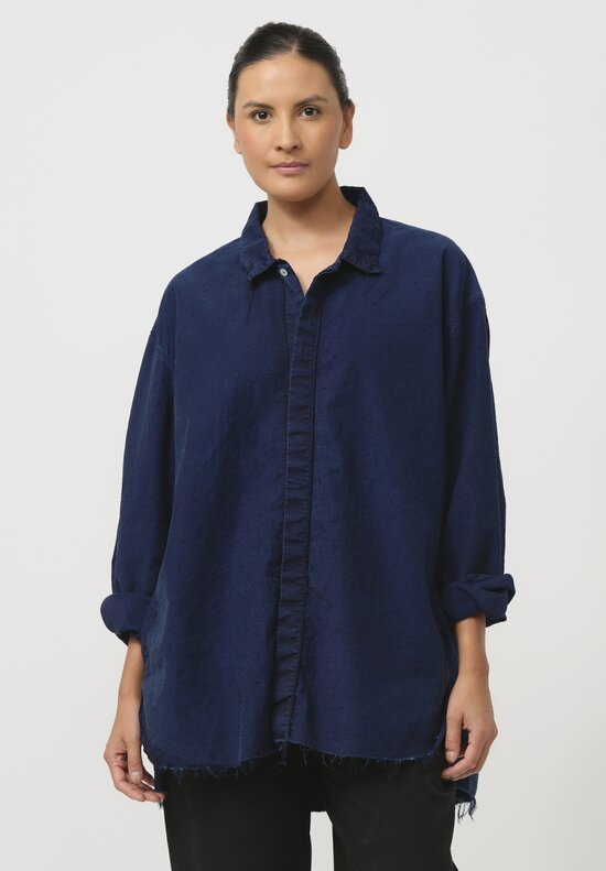 Cottle Silk & Hemp Leaf Vein Tailor Made Shirt in Indigo Blue	