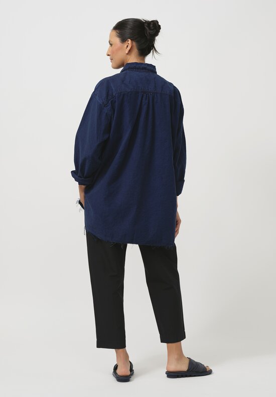 Cottle Silk & Hemp Leaf Vein Tailor Made Shirt in Indigo Blue	