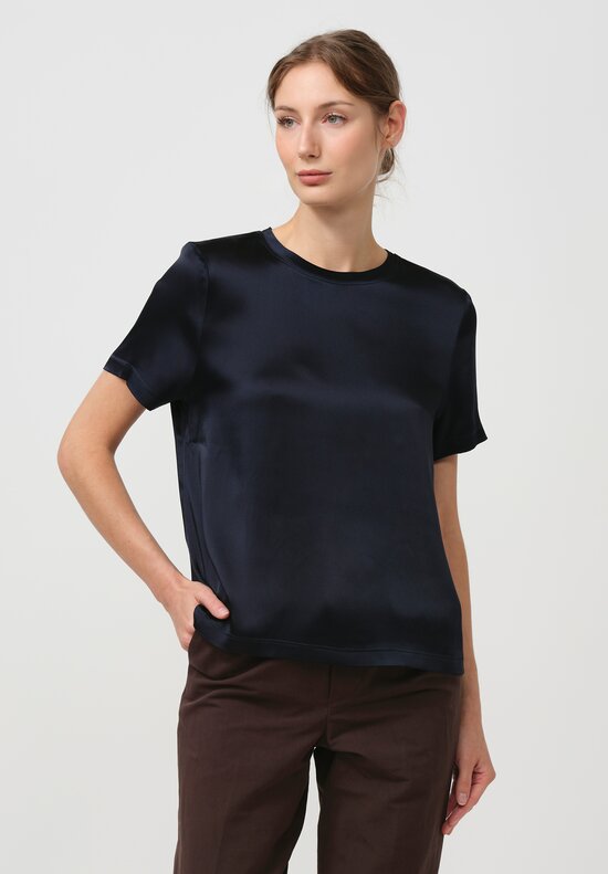 Iris Von Arnim Satin Avalon Top in Midnight Blue	