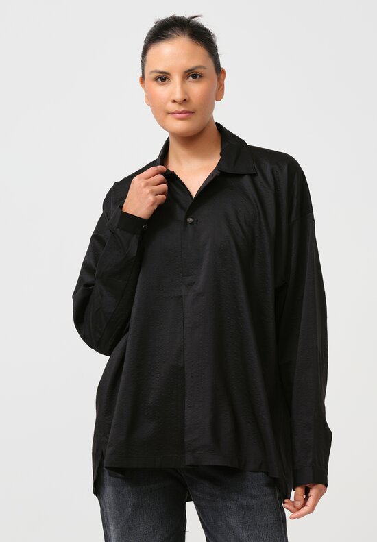 Jan-Jan Van Essche Boiled Wool & Silk Dress Shirt in Black	