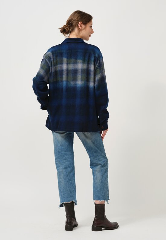 Suzusan Soft Flannel Shibori-Dyed Shirt in Dark Blue Fog	