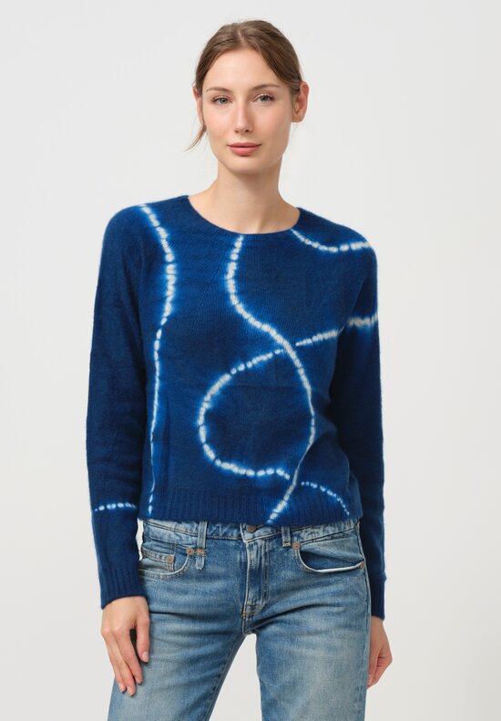 Suzusan Cashmere Mokume Shibori Sweater in Dark Blue & Grey Line	