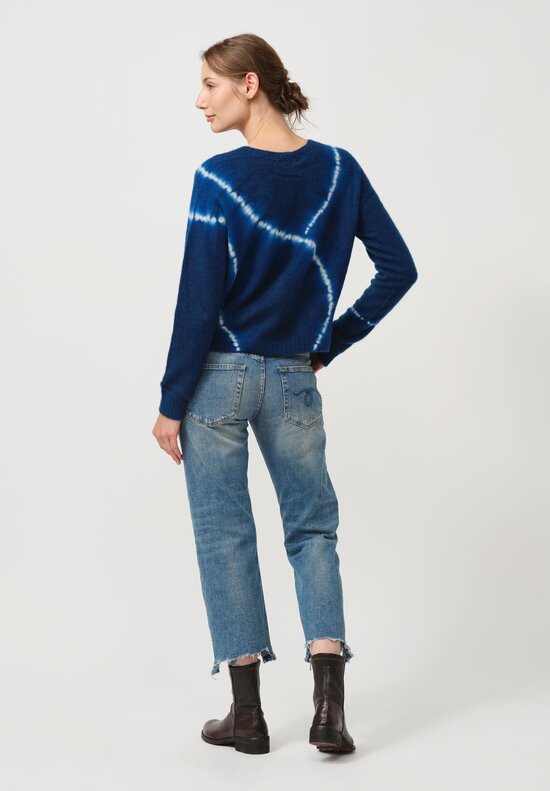 Suzusan Cashmere Mokume Shibori Sweater in Dark Blue & Grey Line	