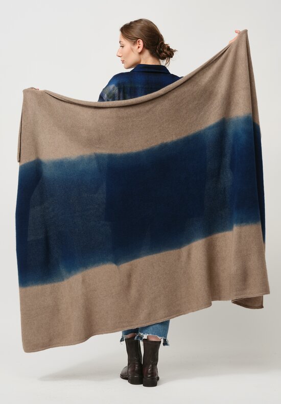 Suzusan Cashmere Shibori Travel Shawl in Blue & Brown Fog	