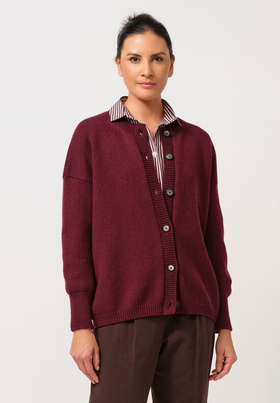 Bergfabel Hand-Knit Cashmere Cardigan in Wine Red	