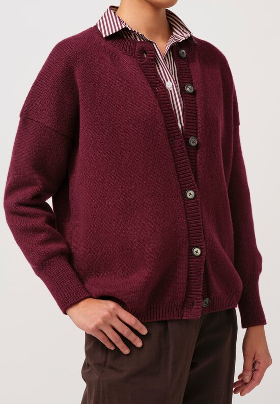 Bergfabel Hand-Knit Cashmere Cardigan in Wine Red	