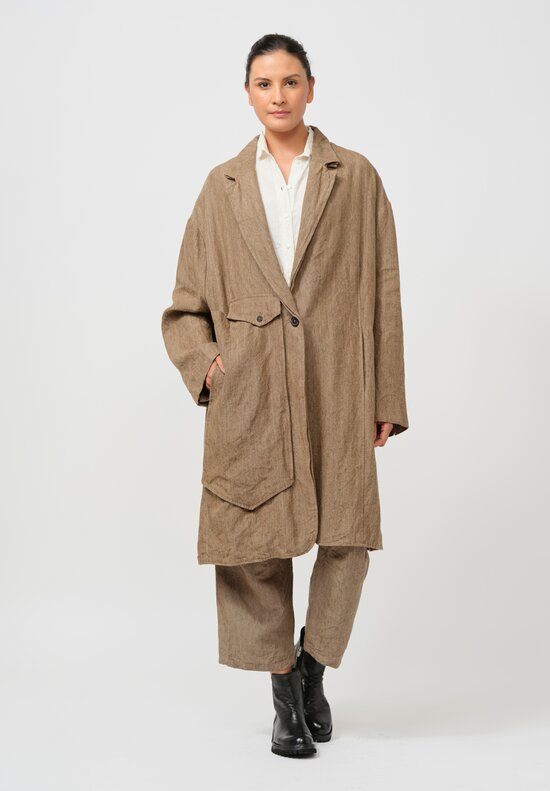 Rundholz Relaxed Linen Overcoat in Camel Brown Melange	