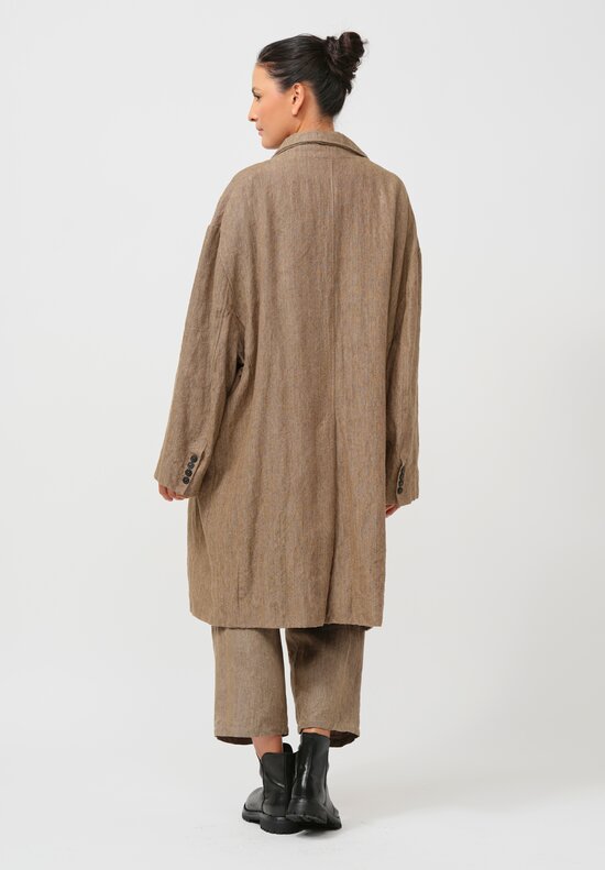 Rundholz Relaxed Linen Overcoat in Camel Brown Melange	