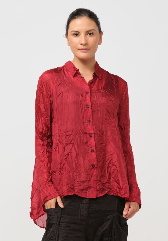 Rundholz Crinkled Silk Blouse in Sunset Red Cloud	