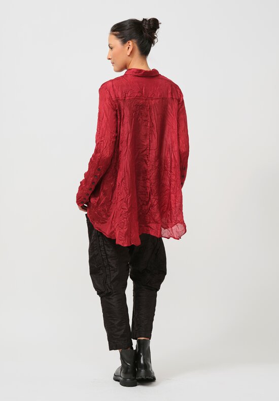 Rundholz Crinkled Silk Blouse in Sunset Red Cloud	