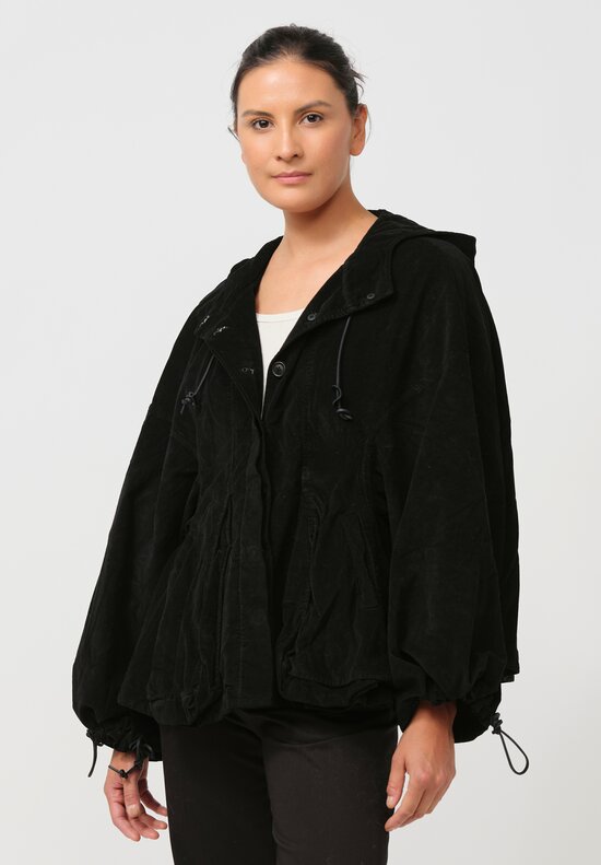 Rundholz Dip Hooded Cotton Velvet Swing Jacket in Black	