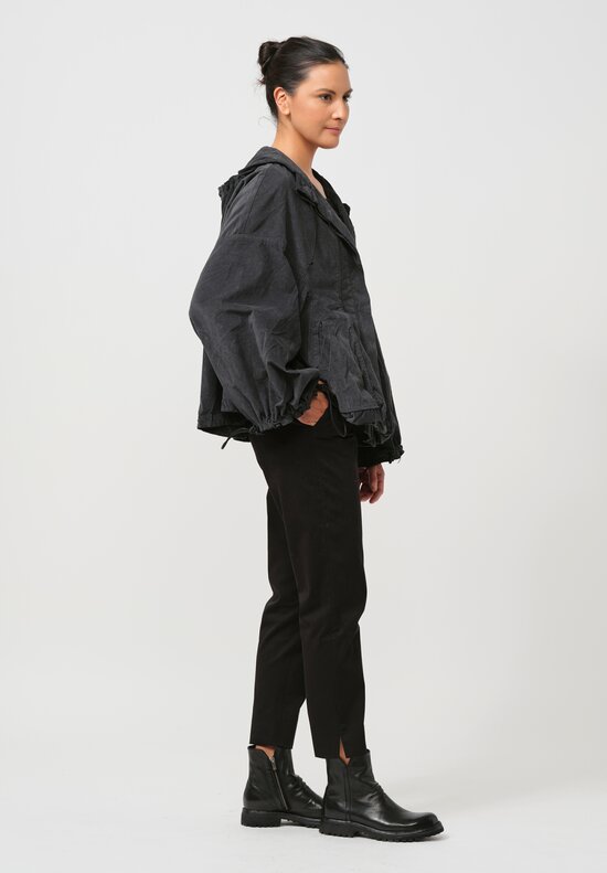 Rundholz Dip Hooded Cotton Velvet Swing Jacket in Coal Cloud Grey	