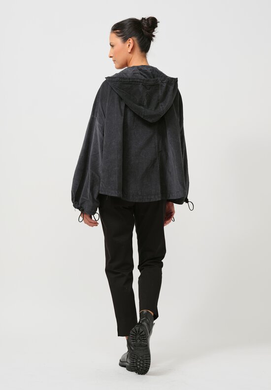 Rundholz Dip Hooded Cotton Velvet Swing Jacket in Coal Cloud Grey	