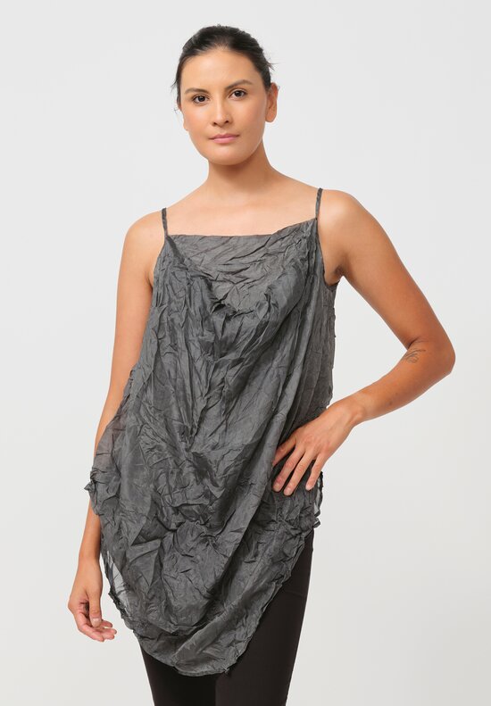 Rundholz Dip Crinkled Silk Camisole in Coal Cloud Grey	