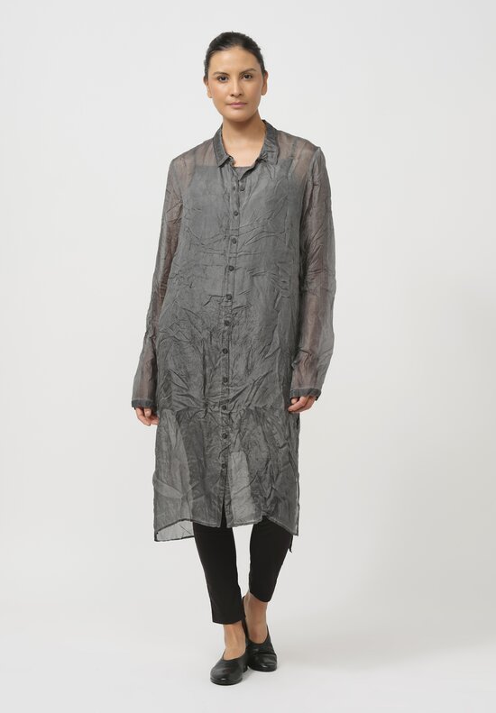 Rundholz Dip Crinkled Silk Tunic in Coal Cloud Grey	