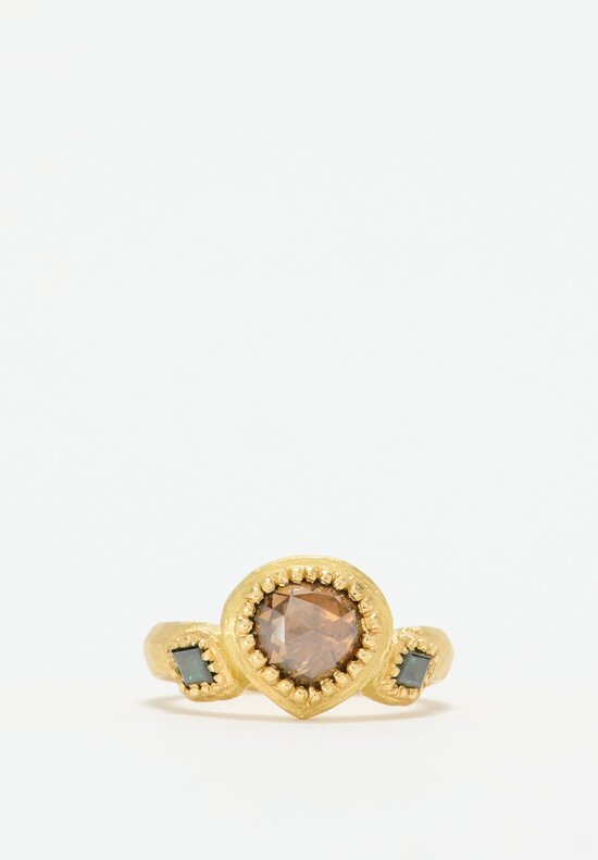 Karen Liberman 18k, Cognac & Teal Diamond Ring 