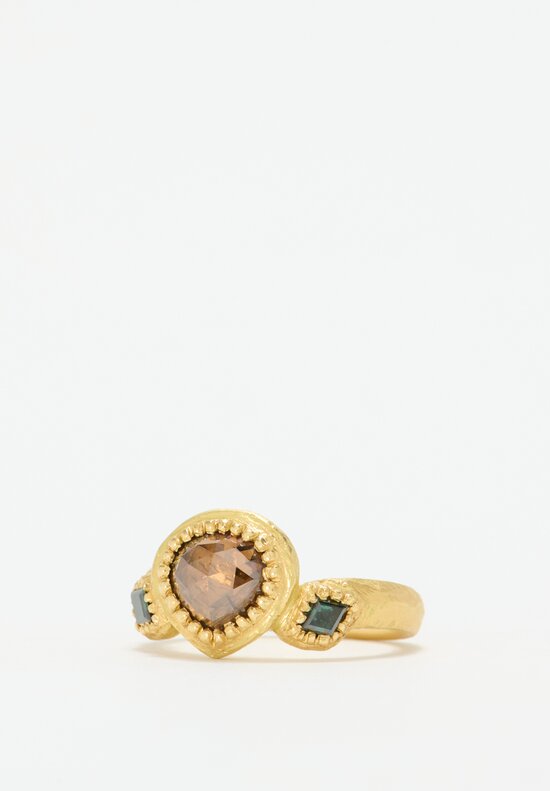 Karen Liberman 18k, Cognac & Teal Diamond Ring 